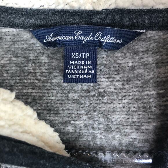 American Eagle Gray Sherpa Lined Hoodie Zipper Sweatshirt Jacket XS Cozycore - Picture 6 of 7